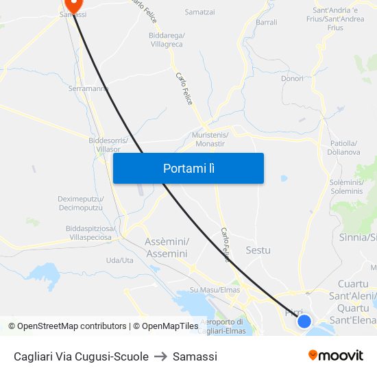 Cagliari Via Cugusi-Scuole to Samassi map