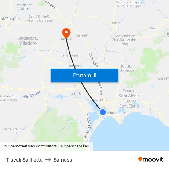 Tiscali Sa Illetta to Samassi map
