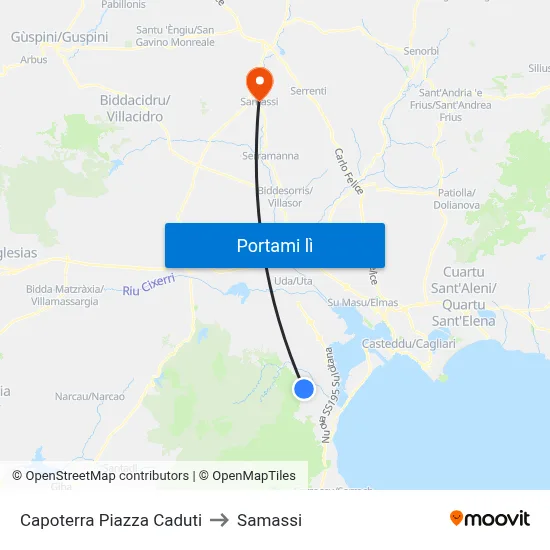 Capoterra Piazza Caduti to Samassi map