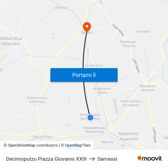 Decimoputzu Piazza Giovanni XXIII to Samassi map