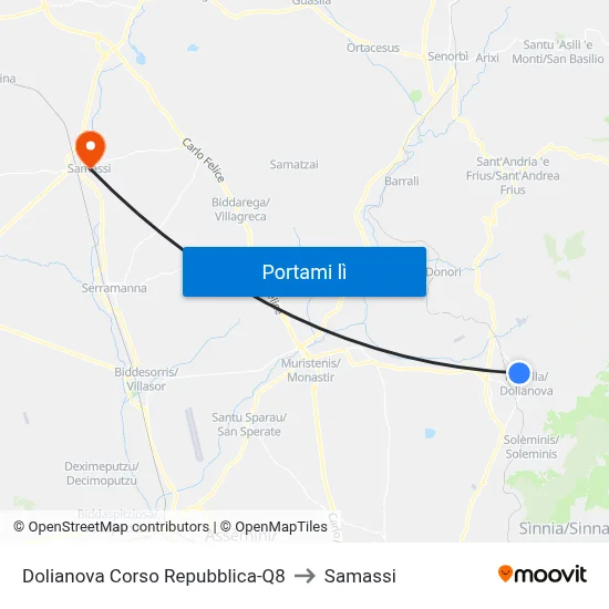 Dolianova Corso Repubblica-Q8 to Samassi map