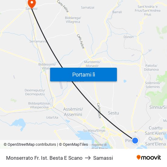 Monserrato Fr. Ist. Besta E Scano to Samassi map
