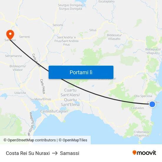 Costa Rei Su Nuraxi to Samassi map