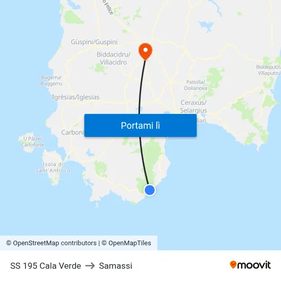 SS 195 Cala Verde to Samassi map