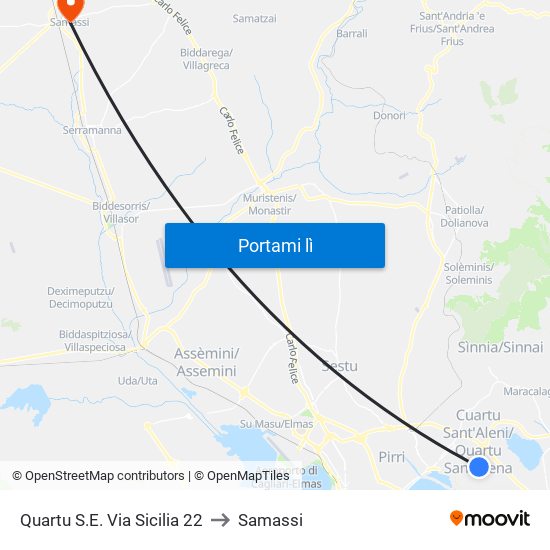 Quartu S.E. Via Sicilia 22 to Samassi map