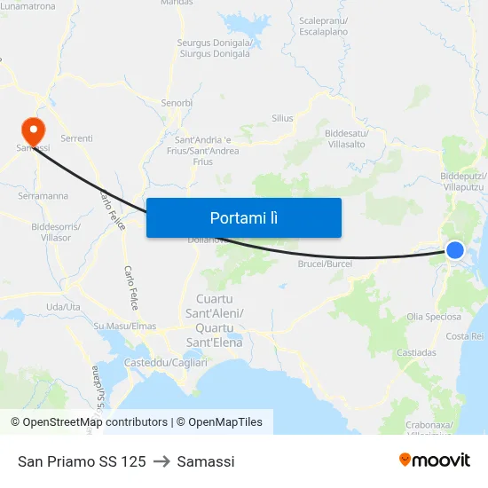 San Priamo SS 125 to Samassi map
