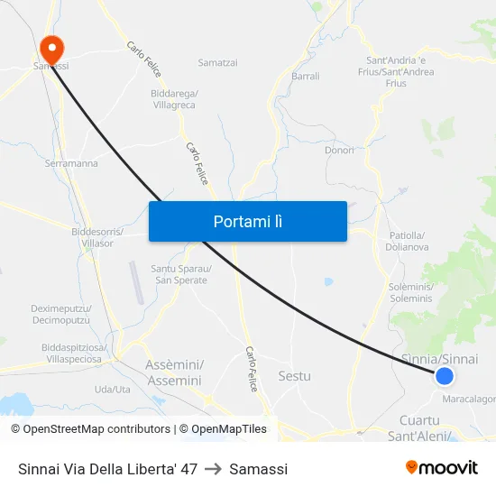 Sinnai Via Della Liberta' 47 to Samassi map