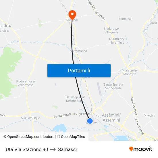 Uta Via Stazione 90 to Samassi map