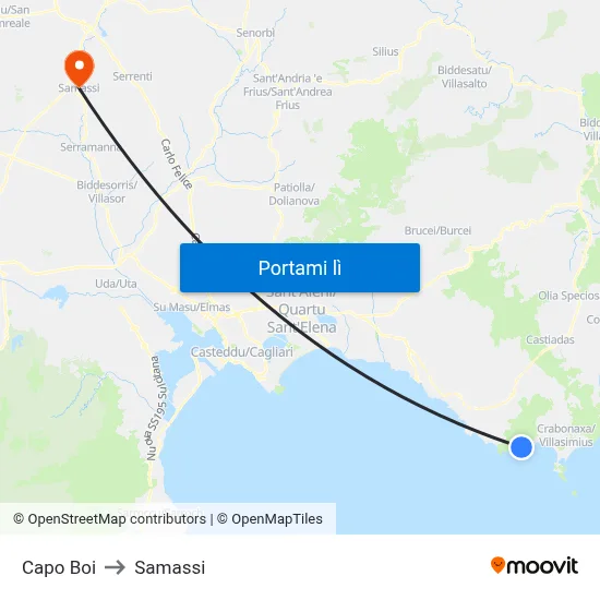 Capo Boi to Samassi map