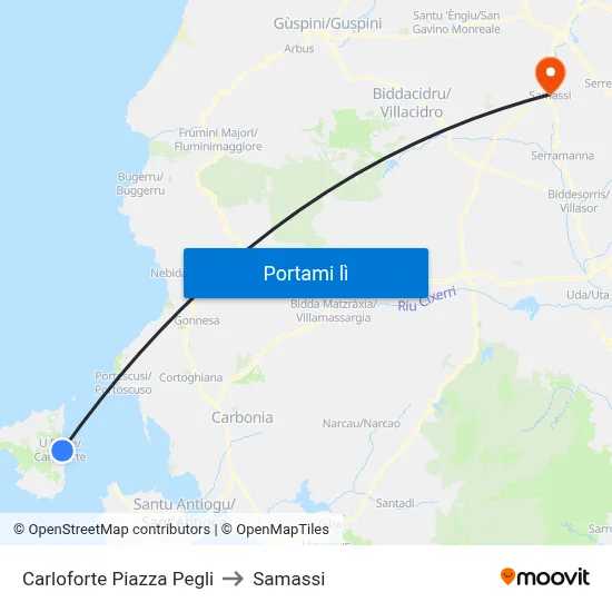 Carloforte Piazza Pegli to Samassi map