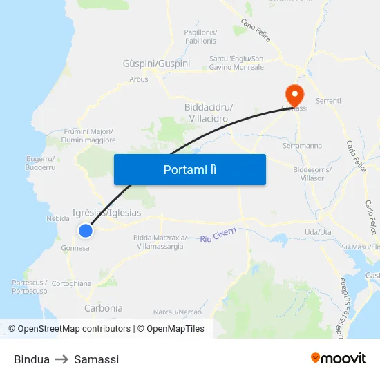 Bindua to Samassi map