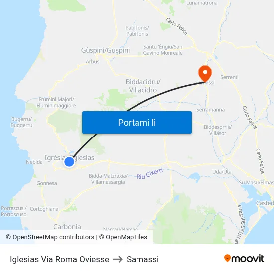 Iglesias Via Roma Oviesse to Samassi map