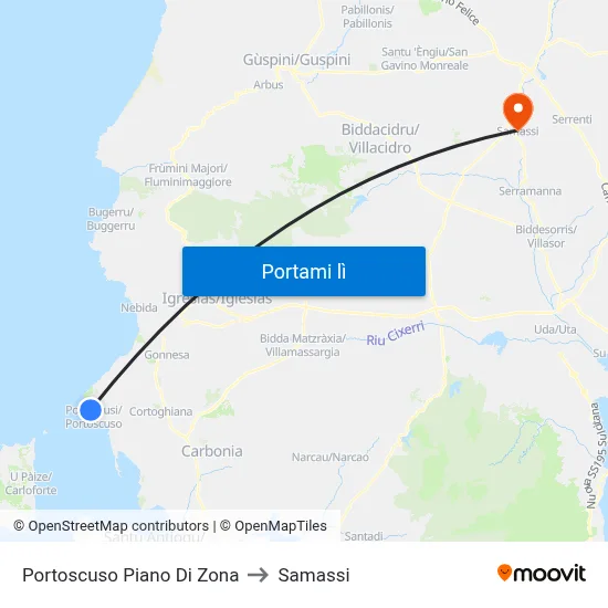 Portoscuso Piano Di Zona to Samassi map