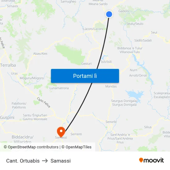 Cant. Ortuabis to Samassi map
