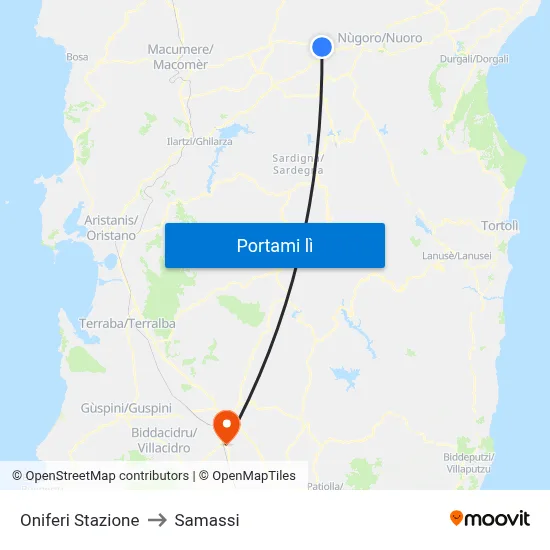 Oniferi Stazione to Samassi map
