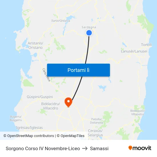 Sorgono Corso IV Novembre-Liceo to Samassi map