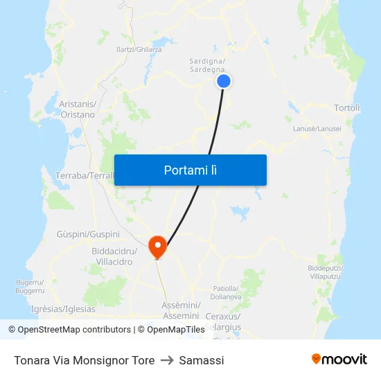 Tonara Via Monsignor Tore to Samassi map