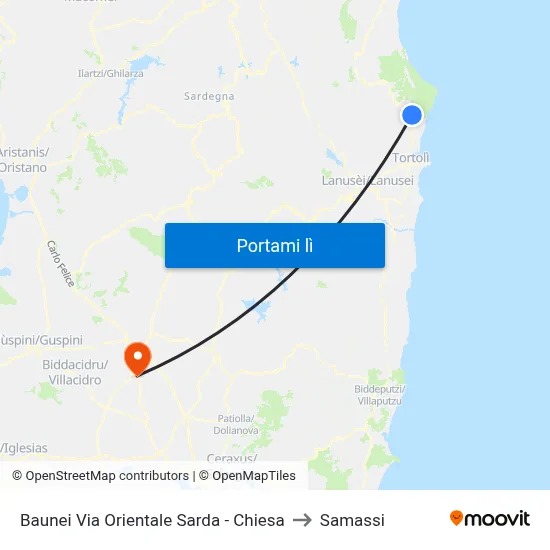 Baunei Via Orientale Sarda - Chiesa to Samassi map