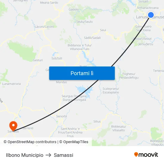 Ilbono Municipio to Samassi map