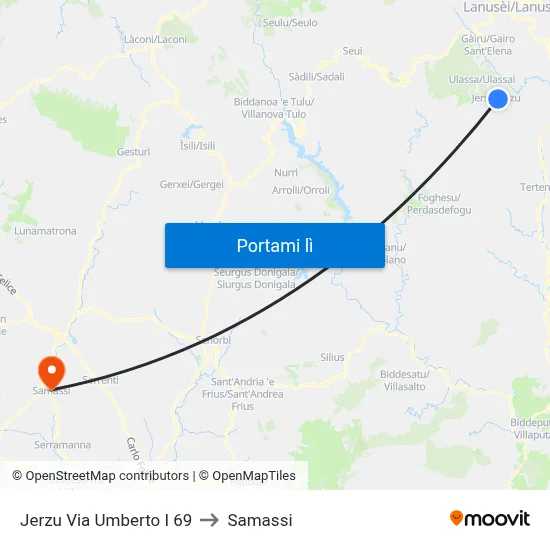 Jerzu Via Umberto I 69 to Samassi map