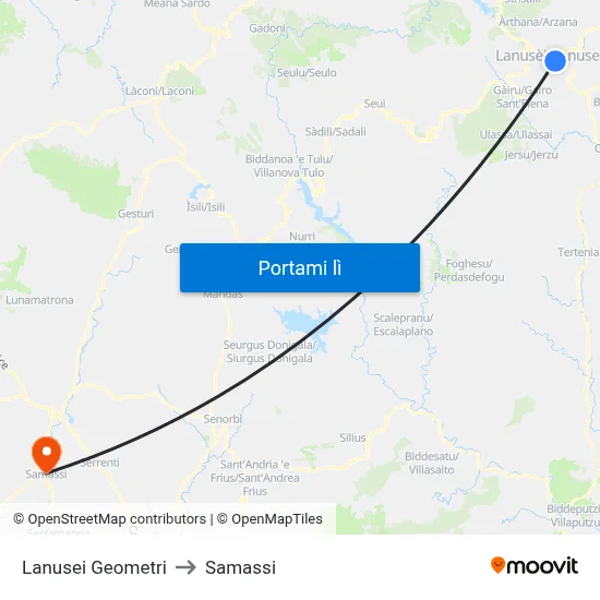 Lanusei Geometri to Samassi map