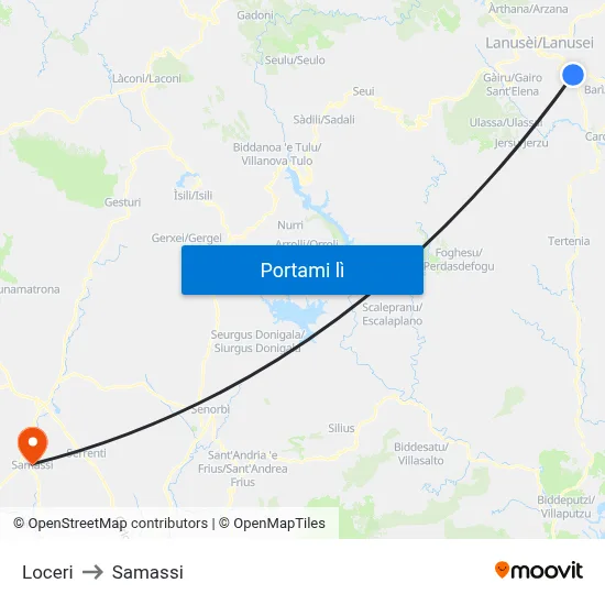Loceri to Samassi map