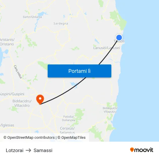 Lotzorai to Samassi map