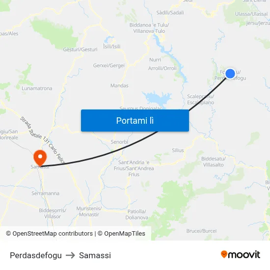 Perdasdefogu to Samassi map