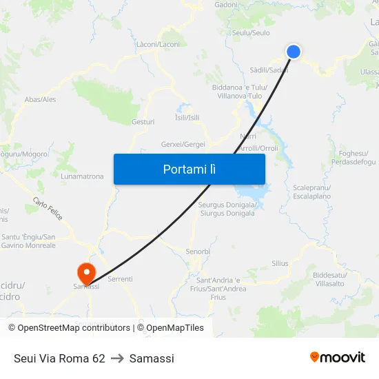 Seui Via Roma 62 to Samassi map