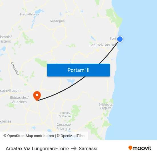 Arbatax Via Lungomare-Torre to Samassi map