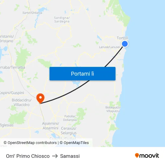 Orri' Primo Chiosco to Samassi map