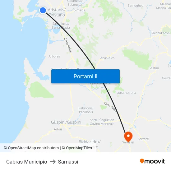 Cabras Municipio to Samassi map