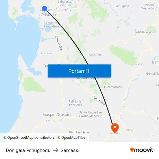 Donigala Fenughedu to Samassi map
