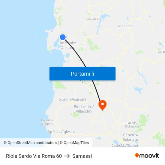 Riola Sardo Via Roma 60 to Samassi map
