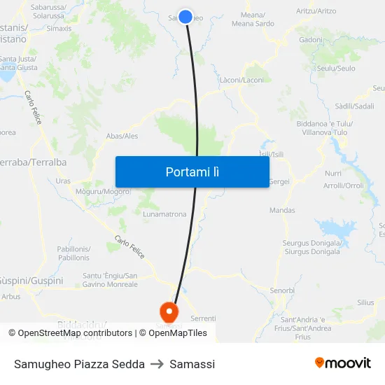 Samugheo Piazza Sedda to Samassi map