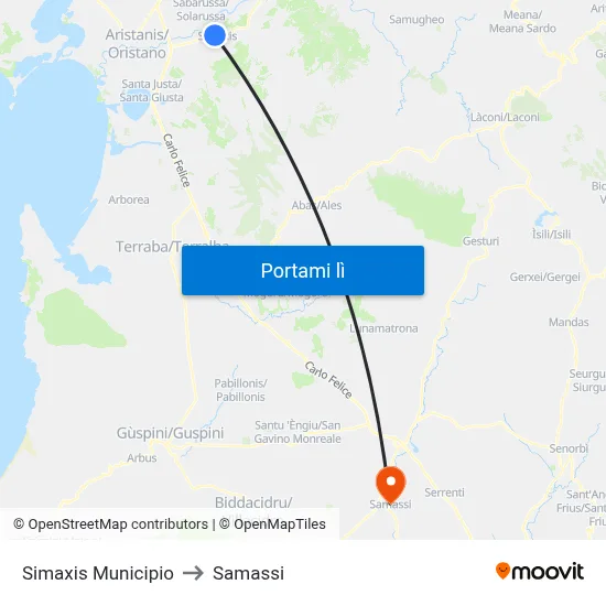 Simaxis Municipio to Samassi map