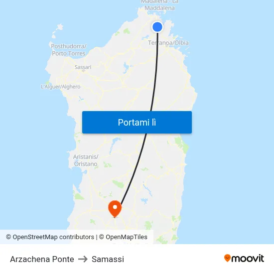 Arzachena Ponte to Samassi map
