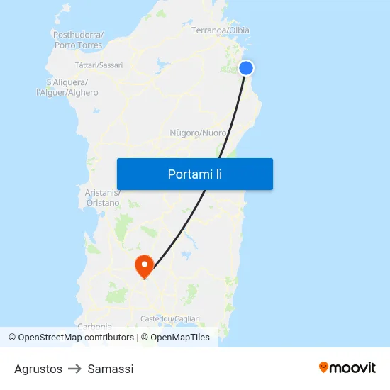 Agrustos to Samassi map