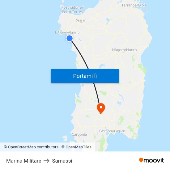 Marina Militare to Samassi map