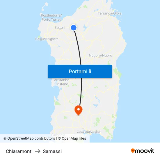 Chiaramonti to Samassi map