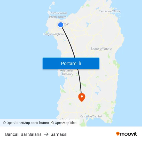Bancali Bar Salaris to Samassi map