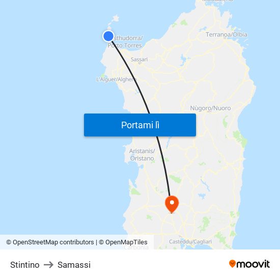 Stintino Via Sassari 108 to Samassi map