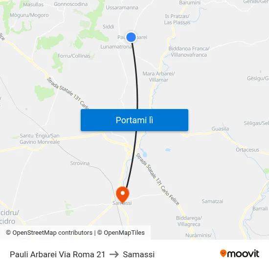 Pauli Arbarei Via Roma 21 to Samassi map