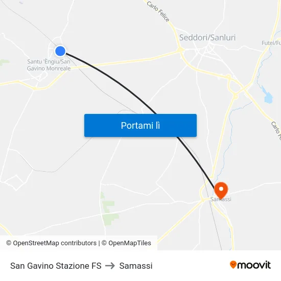 San Gavino Stazione FS to Samassi map