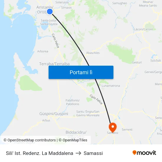 Sili' Ist. Redenz. La Maddalena to Samassi map