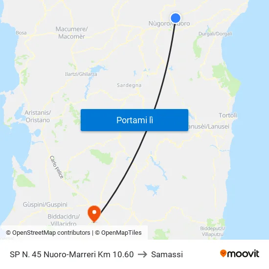 SP N. 45 Nuoro-Marreri Km  10,60 to Samassi map