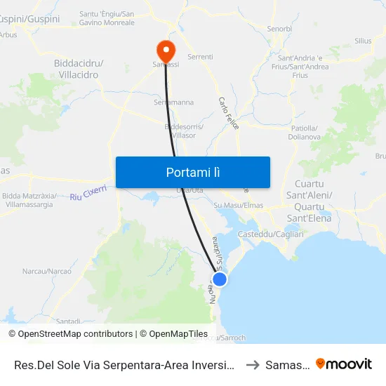 Res.Del Sole Via Serpentara-Area Inversione to Samassi map