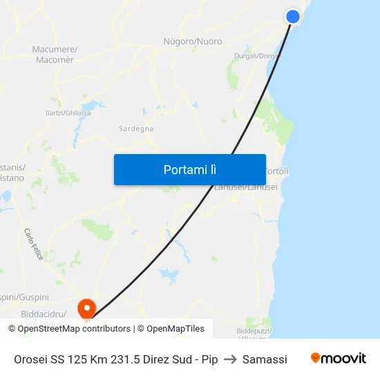 Orosei SS 125 Km 231.5 Direz Sud - Pip to Samassi map