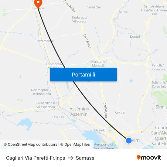 Cagliari Via Peretti-Fr.Inps to Samassi map