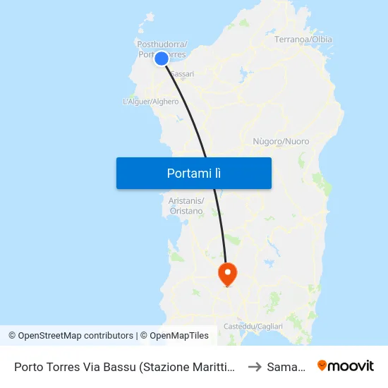 Porto Torres Via Bassu (Stazione Marittima) to Samassi map